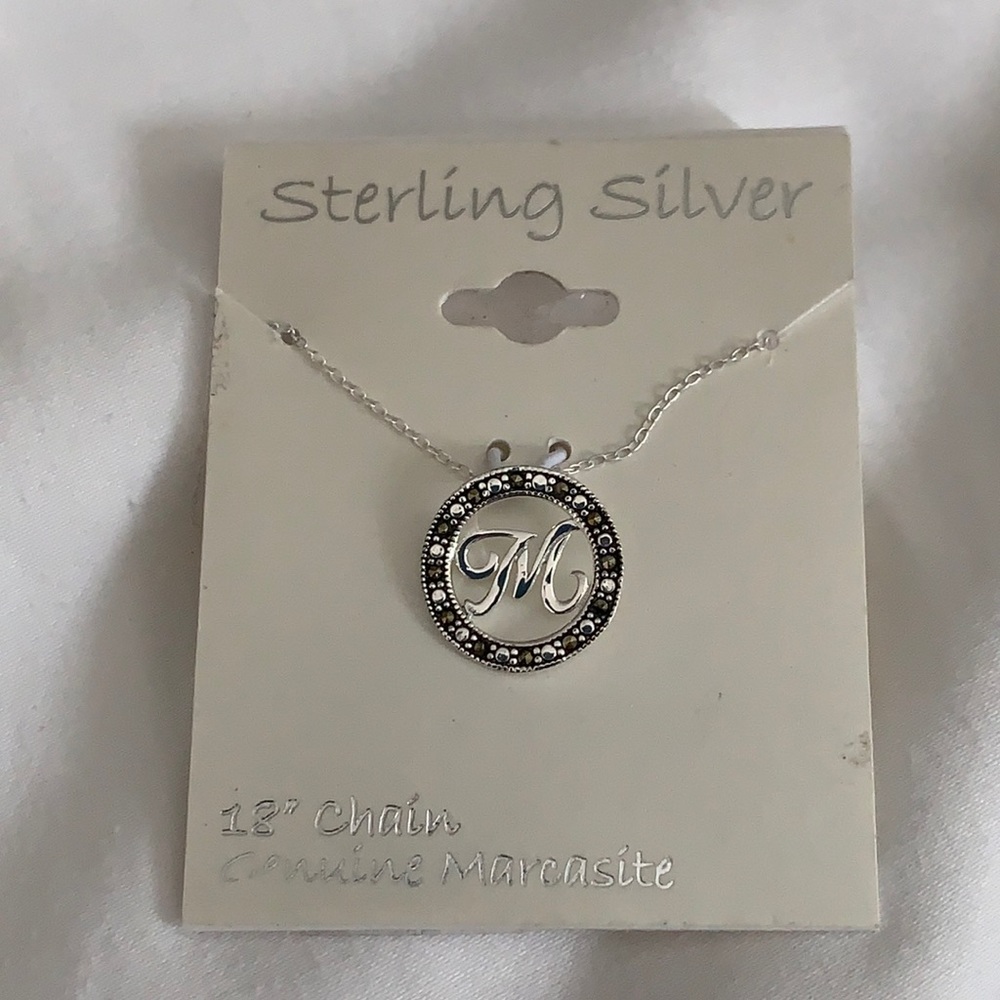 NWT Sterling Silver/Marcasite Monogram M Necklace